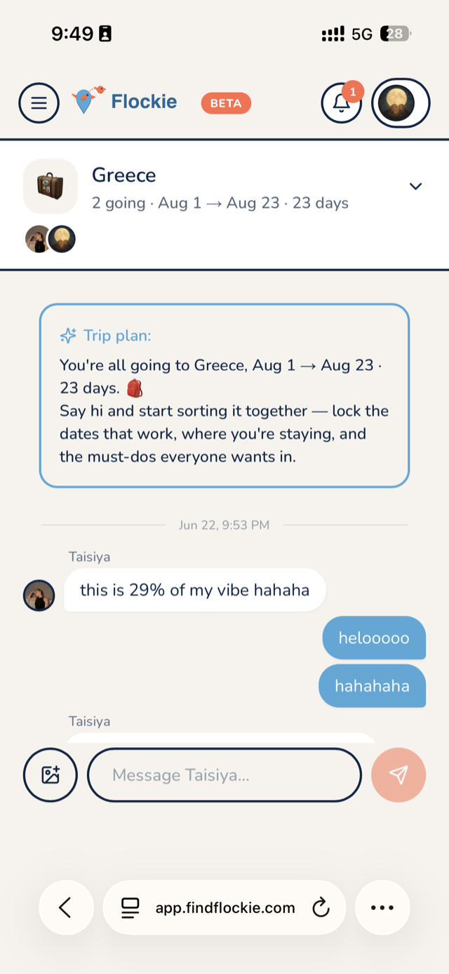 Flocks in the Flockie app: Start or join a trip.