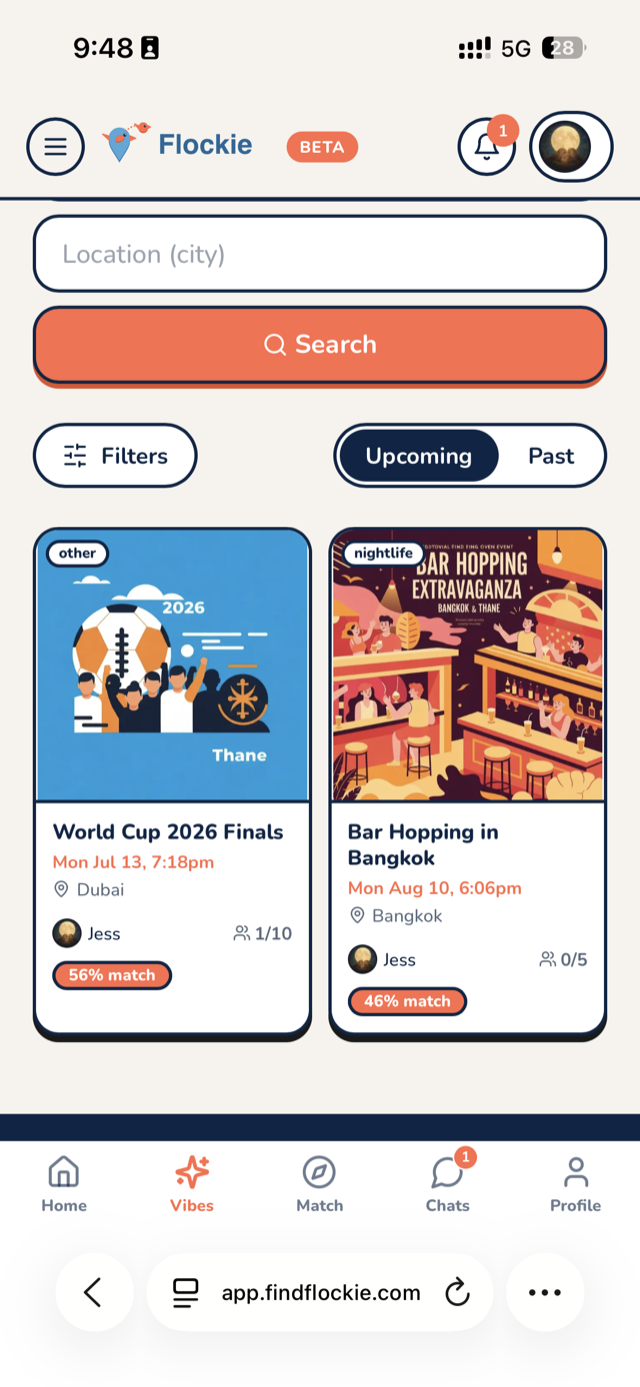 Vibes in the Flockie app: Join an event.